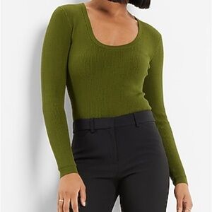 Express Olive Ribbed Knit Bodysuit